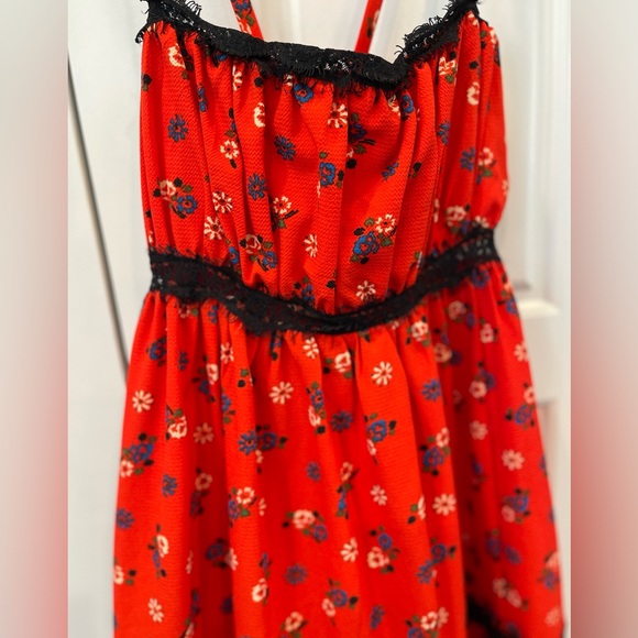 Urban Outfitters Red Floral Woman’s Mini Ruffled Lace Dress - Picture 2 of 11